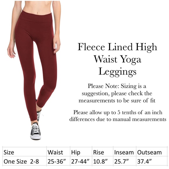 Soft Fleece Lined High Waist Burgundy Yoga Leggings - Picture 16 of 16